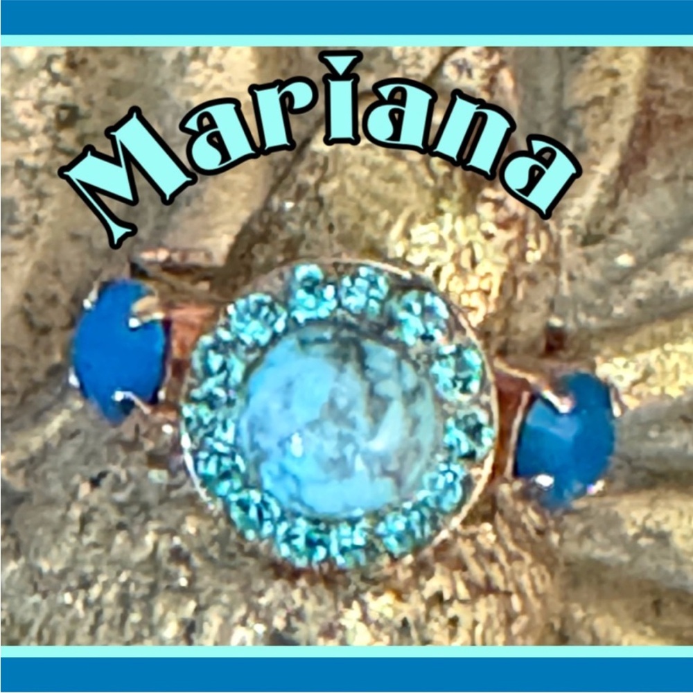 🩵Mariana Ring Turquoise Blue Gemstone Cluster, with Side Stones - Sz Adjustable